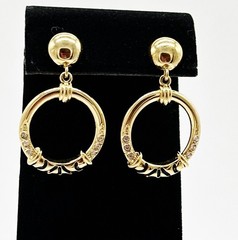 Vintage Jackie Collins Dangle Hoop Earrings Rhinestones Enamel Gold Tone