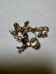 Vintage Monet Gold Tone Charm Holder Pendant Animal Charms Poodle Cat Horse Ring