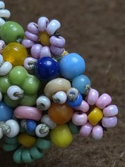 Vintage Seed Bead Flower Brooch C Clasp Fabric Back Pin Artisan MCM