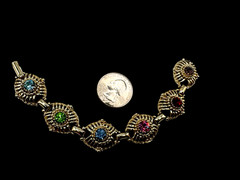 Vintage 1950’s Etruscan Style Prong Set 6-Panel Bracelet 7-1/4″ Gold Tone