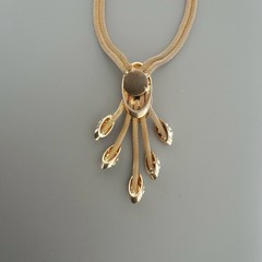 Vintage MCM Mesh Necklace – Gold Tone White – Sculptural – Mid Century