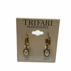 Trifari Womens Earrings Pearlessence Hoop Faux Pearl Goldtone Small Everyday NEW