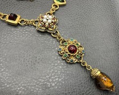 Vtg Jose & Maria Barrera Byzantine Revival Rhinestone Drop Pendant Necklace 25”