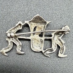 Vintage Unmarked Silver Marcasite Sedan Chair Brooch 7 Grams 935? AS IS