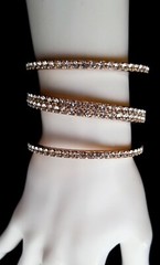 FAB! WIDE RHINESTONE BANGLE CUFF STATEMENT BRACELET CLEAR STONES ROSE GOLD BASE
