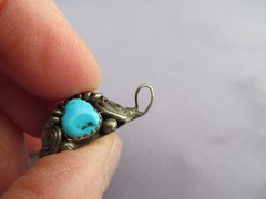 VINTAGE OLD PAWN STERLING NAVAJO LUCY C. CLUSTER BRANCH CORAL TURQUOISE PENDANT