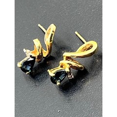 Vintage 10K Yellow London Blue Topaz Diamond Drop Dangle Earrings 1.6 grams