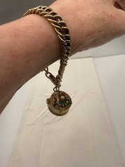 Vintage Flower Basket Charm Bracelet Gold Tone Rhinestones Victorian Revival