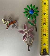 Vintage Jewelry Floral Dragonfly Butterfly Pin Lot Metal Enamel & Rhinestones