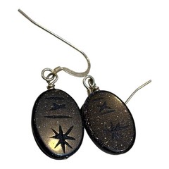Vintage Sterling Silver 925 Blue Goldstone Scarab Earrings Egyptian Revival