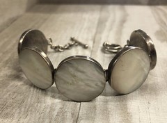 925 Sterling Silver Vintage Abalone Shell Inlay Round Shape Link Bracelet 6.75”
