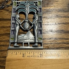 Vintage Pewter Enamel Necklace Egyptian Huge Artisan Handcrafted 83g
