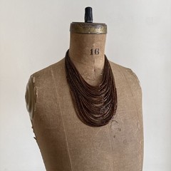 Vtg Waterfall 90s Y2k Beaded Necklace ~ Metal Acrylic Brown Friends Era 19” Adj