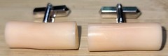 1960s Silvertone Angelskin Coral Cufflinks 1″ Wide Bullet Back Great Condition