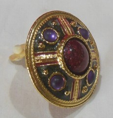 NOS Casual Corner Round Gold-tone Purple & Pink Black Enamel Clip On Earrings