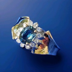 Original EARTH MINED Teal Blue SAPPHIRE DIAMOND Engagement Ring SOLID 14K GOLD 9
