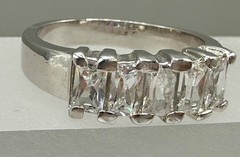 VINTAGE SILVER PLATED HALF ETERNITY BAGUETTE CUT CZ ANNIVERSARY BAND RING SZ 8