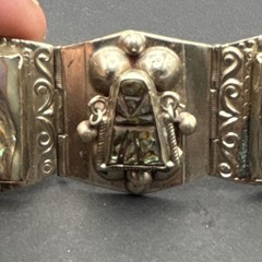 Mexico 925 Sterling Silver Abalone Inlay Panel Link Bracelet w/”Eagle & 3″ Stamp