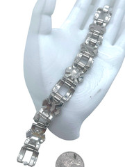 Fabulous Vintage 1930’s Art Deco Link Bracelet, “Jeweled” and Rhinestone Inset