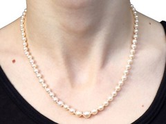 Single Strand Pearl Necklace with Sapphire, Diamond and 12k White Gold Clasp