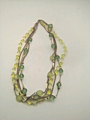 Rare Vintage Monet Glayer Peridot Emerald Green Glass Bead Bib Layers Necklace