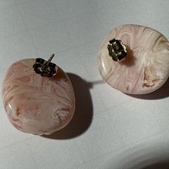 Vintage Pink Peach Marbled Lucite Acrylic Oval Stud Earrings
