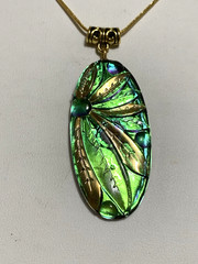 NEW LISTING*RARE ART-DECO IRIDESCENT CZECH GLASS DRAGONFLY NECKLACE.Peacock.g