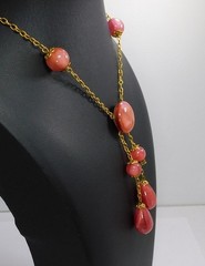 Vintage Pink Art Glass Bead & Dangles Lingerie Necklace ~ 16″