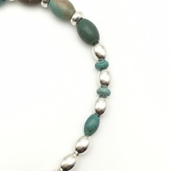 Silver Schark Handmade Sterling Silver & Turquoise Barrel Bead Bracelet 7.5” #26