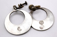 Vintage Mexican Stone Inlaid Sterling Silver Large Handmade Camo Colored Circle