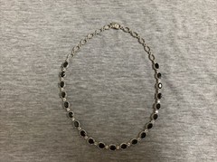 Vintage Sterling Onyx Cabochon & Cubic Zirconia Link 16” Tennis Necklace