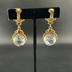 Vtg Liz Claiborne Earrings GoldT Faceted Crystal Dangle Bead Rhinestones 2” Chic