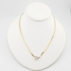 Vtg V Necklace Cubic Zirconia Herringbone 18″ Chain Jewelry 2.5mm Round