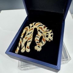 Vintage 1960’s Signed CINER Tiger Large Brooch Enamel Stripes Rhinestone