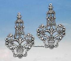 #1749 ANTIQUED STERLING SILVER PLATED DAPPED FILIGREE W/TOP HANG RING – 2 Pcs