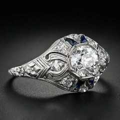 Antique Edwardian Style LabCreated Diamond ArtNavette Engagement 14K GoldFN Ring