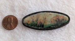 Vintage Framed Art Brooch Hand Painted On Silk Birds Flowers Landscape Design