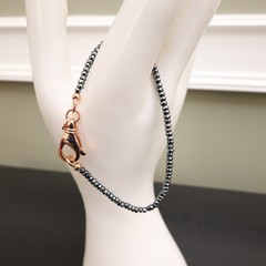 Bronzo Italia bracelet marcasite beads bronze clasp signed Milor Italy 6.75 in