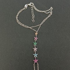 Hand Chain Bracelet Sterling Silver Slave Bracelet Ring Connected Stars Crystals