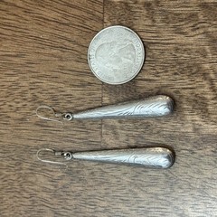 Vintage Sterling Silver 925 Etched Tear Drop Dangle Earrings Hook Posts