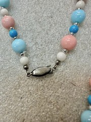 Vtg 22” PINK, White & Sky Blue Glass Bead Necklace