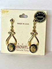 RainbowFlake Genuine 24k Flakes Turquoise Resin 18kt Gold Plate Pierce Earrings