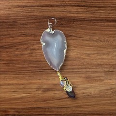 Handmade Pendant Necklace Glass And Organic Natural Agate OOAK Artisan Jewelry