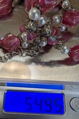 Vtg Czech Pink Foil Art Glass Bead Necklace Mid Century Princess 18″ Bohemian