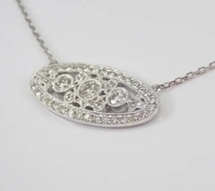 Art Deco Style Three Stone Necklace 2.3 Ct Simulated Diamond 14K White Gold Over