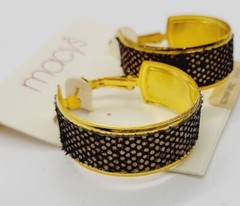 Women’s Hoop Earrings Brown Sequin & Gold tone 1.25 in Chunky