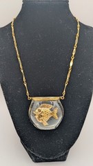 Vintage CASTLECLIFF Lucite Fish Bowl Pendant Necklace Clear Resin Fishbowl