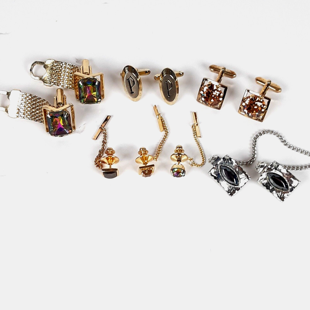 Vintage Cuff Links Mesh Bullet Back Toggle Stones Gems Jewelry Mens Lot