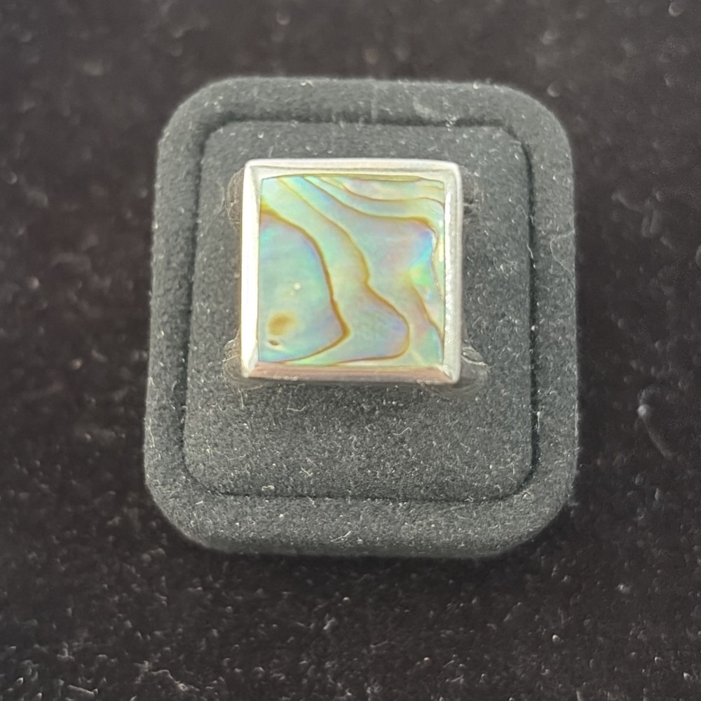 Vintage 925 Sterling Silver Square Abalone Shell Statement Ring Size 8 13.6g
