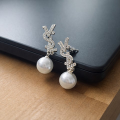Yves Saint Laurent Earrings Vintage Gold Pearl Rhinestone